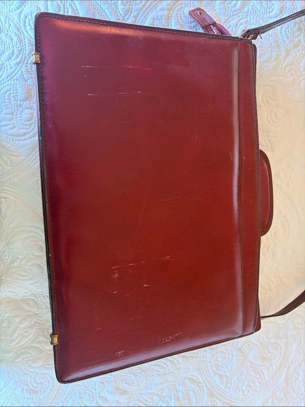 Structured Burgundy Leather Briefcase with Top Handle